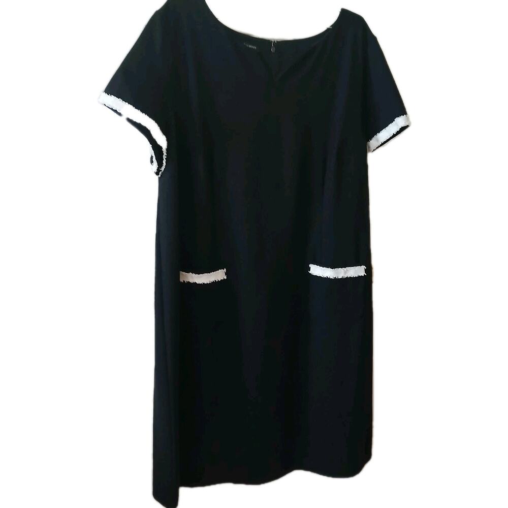 Talbots Shift Dress Women 20W Black White Fringe Trim Ponte Career Mod Retro NWT